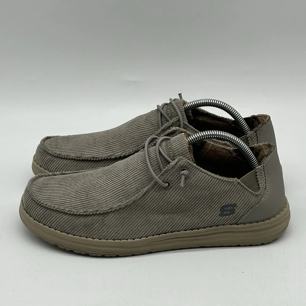 Skechers Melson-Corduroy Gray Moc Toe Lace Slip On Casual Shoes Men's Size 10